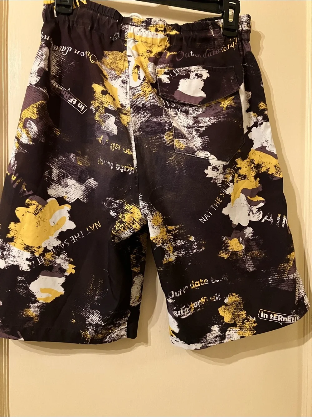 Men's Black & Yellow Abstract Print Swim Shorts